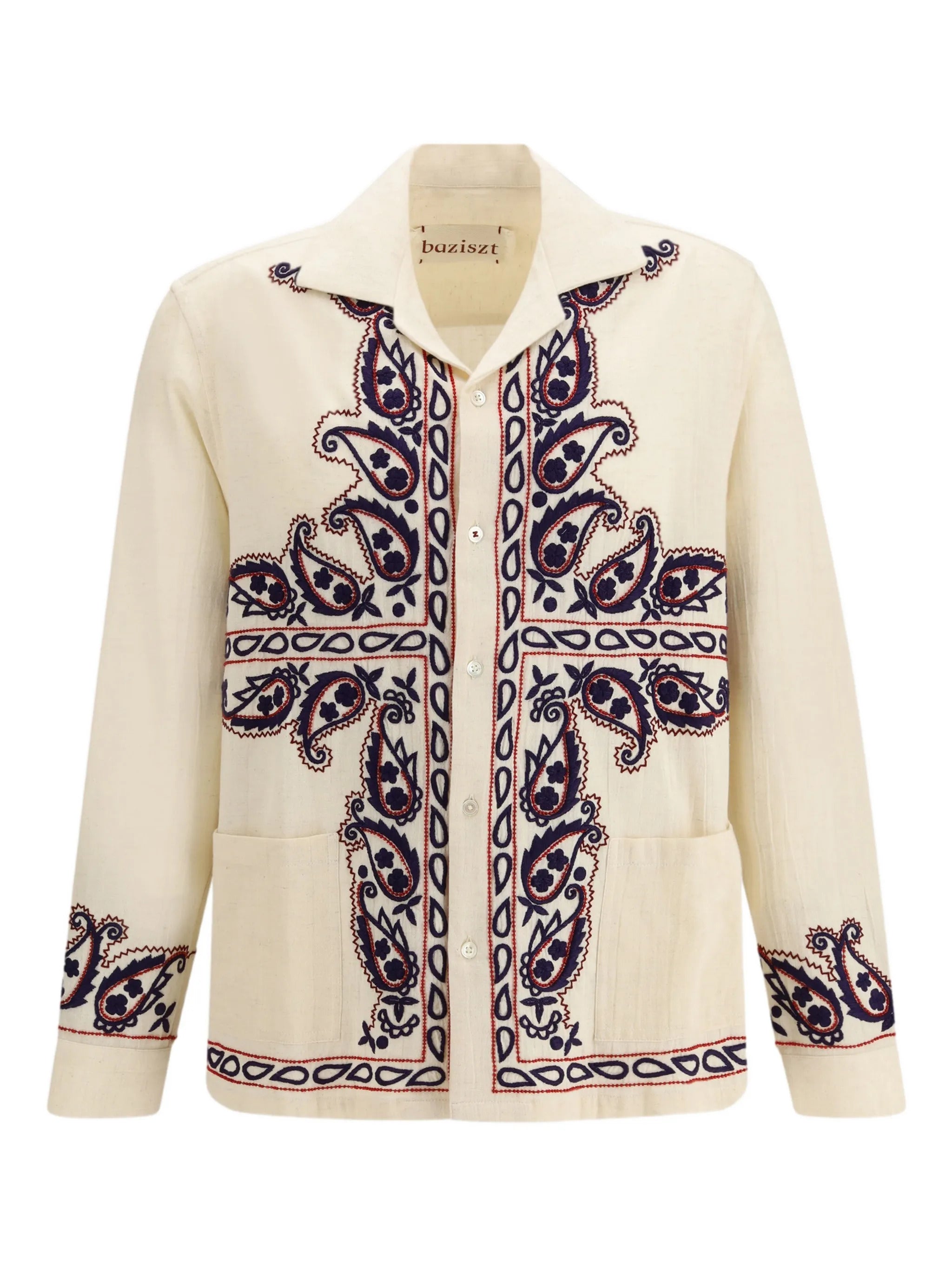Silk Long Sleeve Button-Up Shirt with Cuban Collar