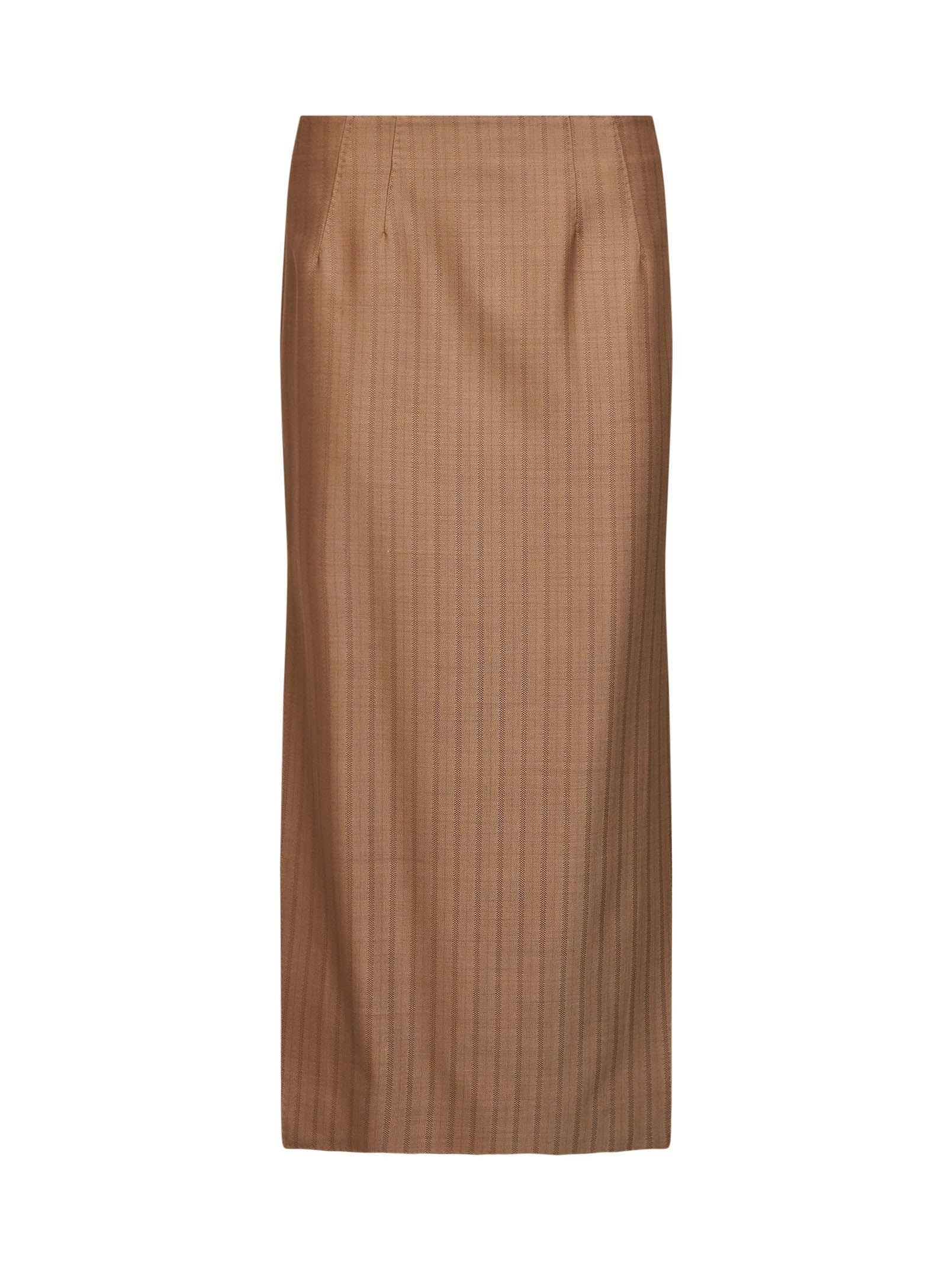 Wool Jacquard Striped Skirt — Brown