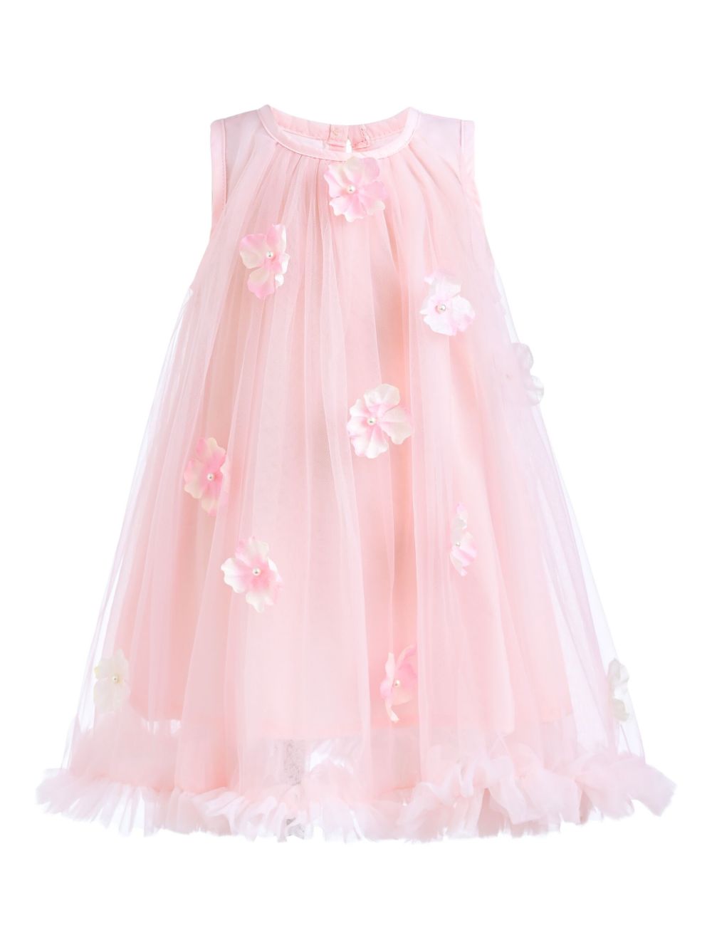 Floral-embellished tulle dress - Neutrals