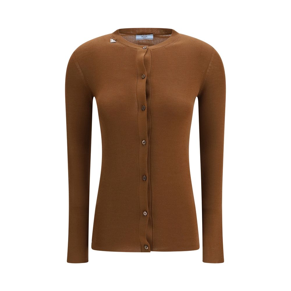 Ribbed Wool Cardigan — Brown