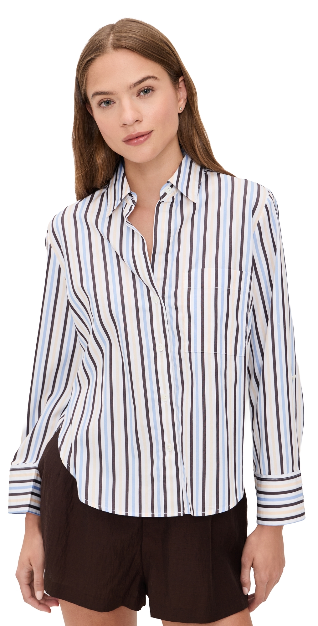 The Signature Y-Neck Shirt In Poplin Chocolate Plum