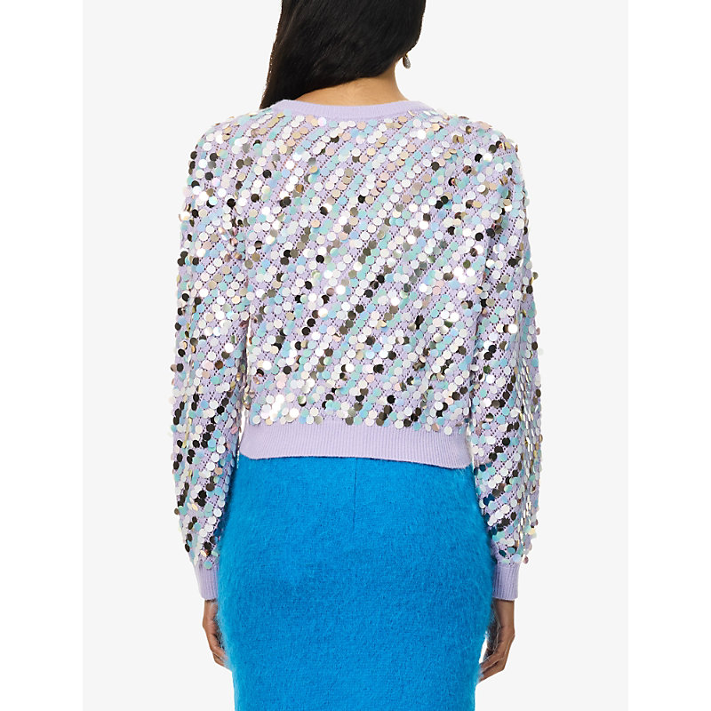 Womens Paillette-Embellished Knitted Wool-Blend Cardigan