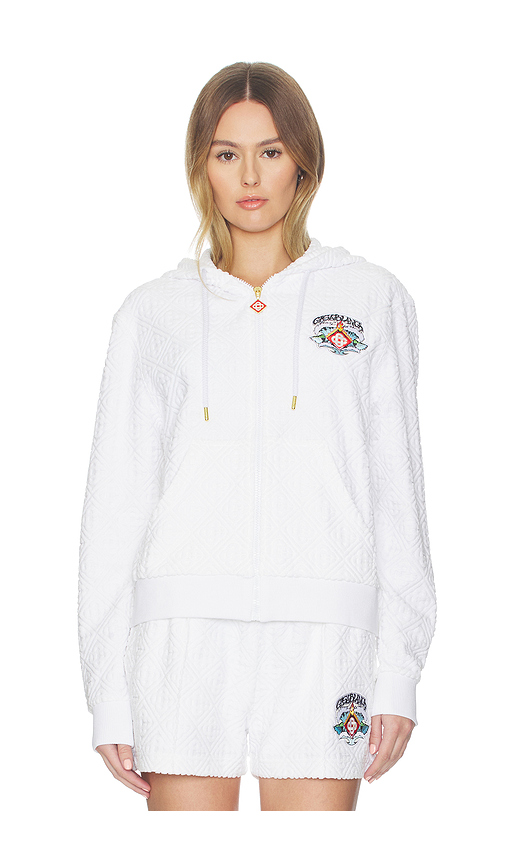 Casablanca Waves Monogram Towelling Zip-up Hoodie in White. XS. Also in