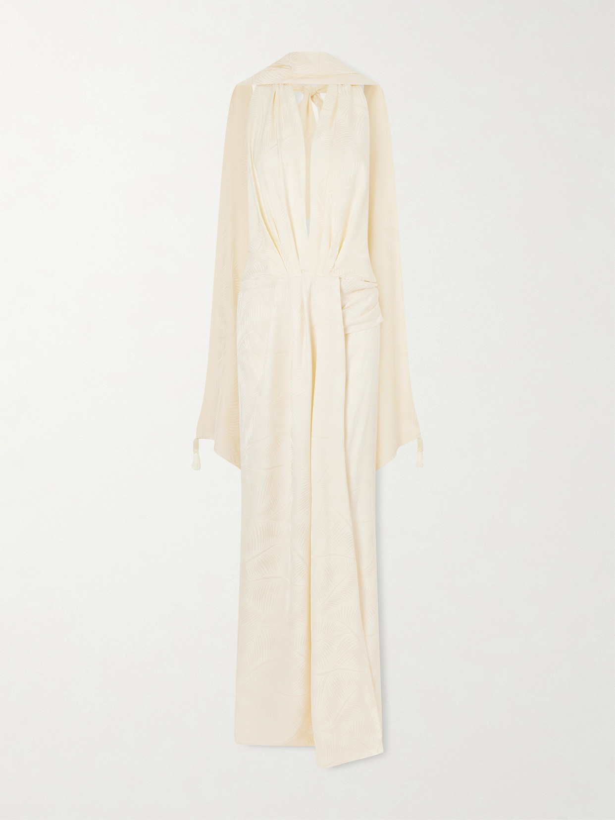Wildly Beautiful Tasseled Satin-jacquard Halterneck Maxi Dress - Ecru