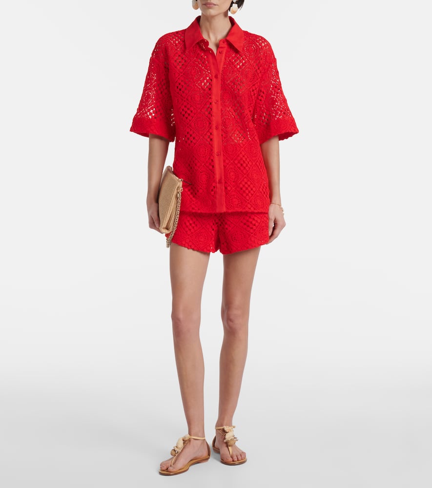 Crochet high-rise cotton-blend shorts
