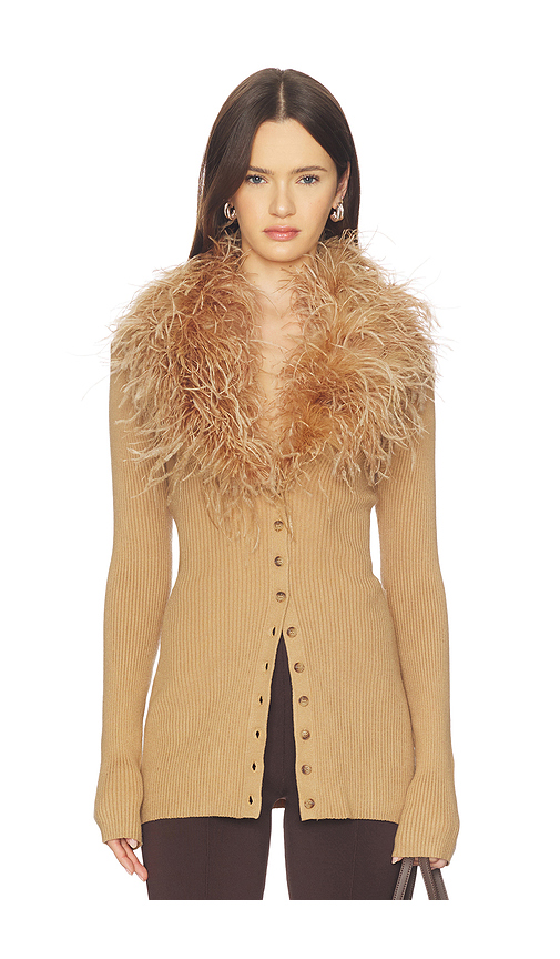 Lovers and Friends Jovana Feather Cardigan in Brown. XS. Also in