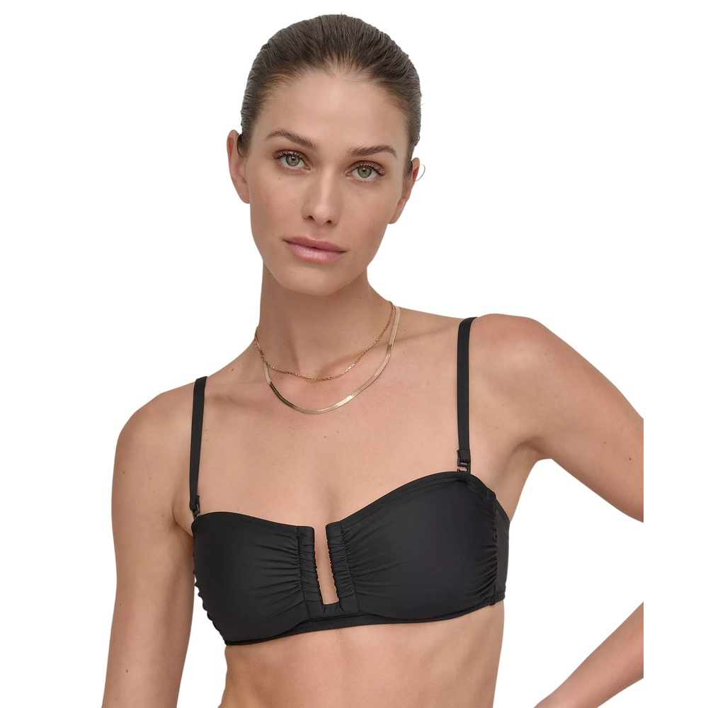Black Shirred U-wire Bandeau Bikini Top