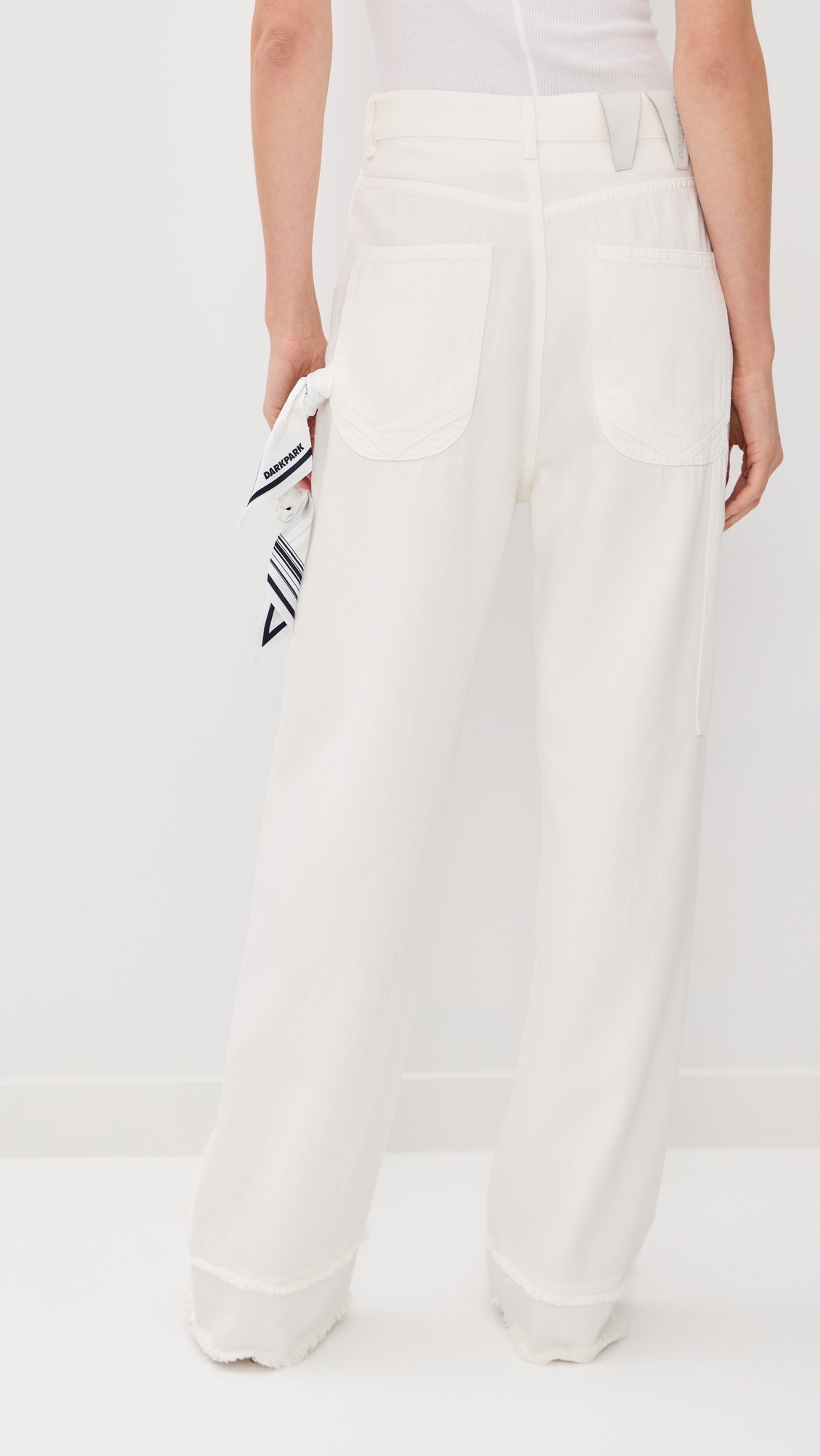 Lisa Scarf Adorned Loose Fit Carpenter Denim Jeans Washed White