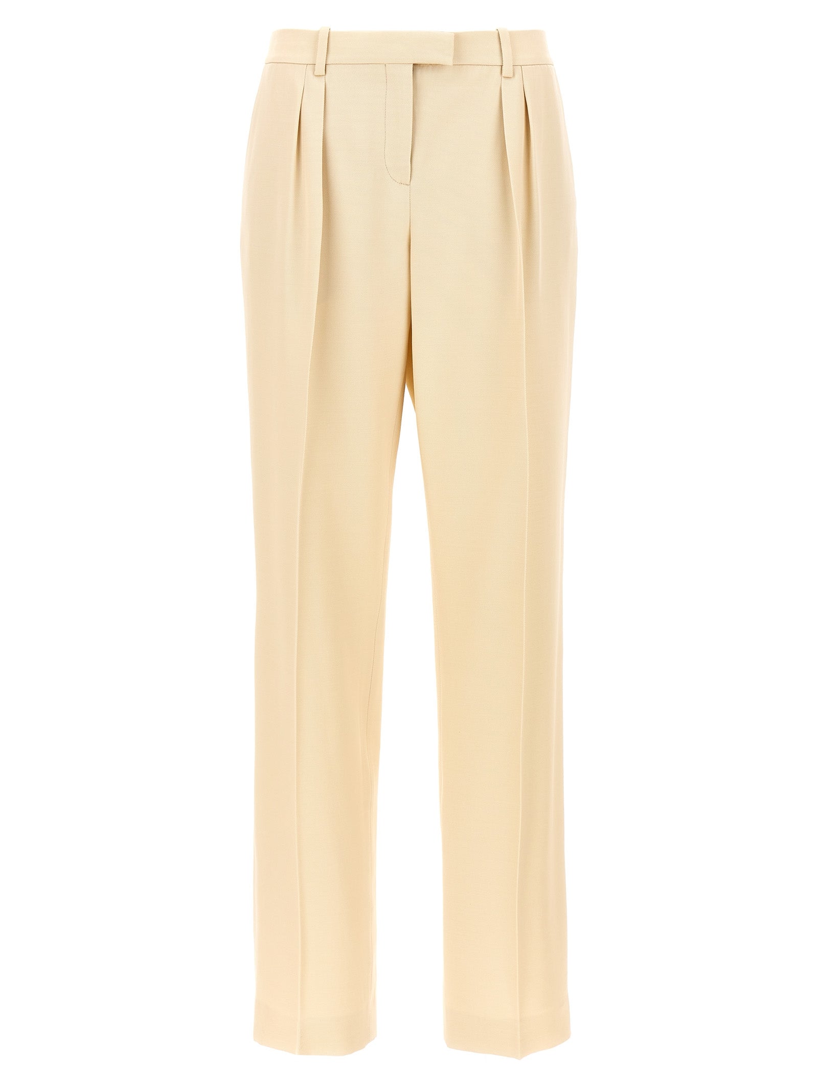 Silk-Wool Pleated Trousers — Beige