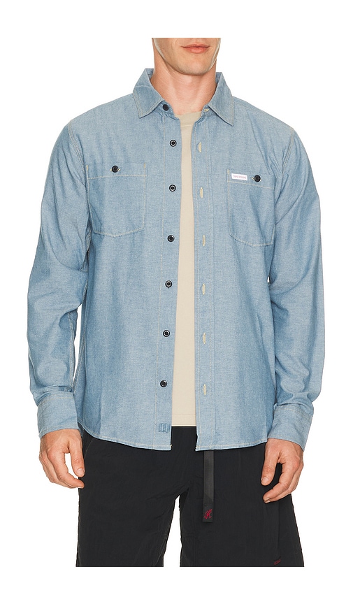 TOPO DESIGNS Utility Chambray Shirt in Blue. - S also in M, L, XL/1X