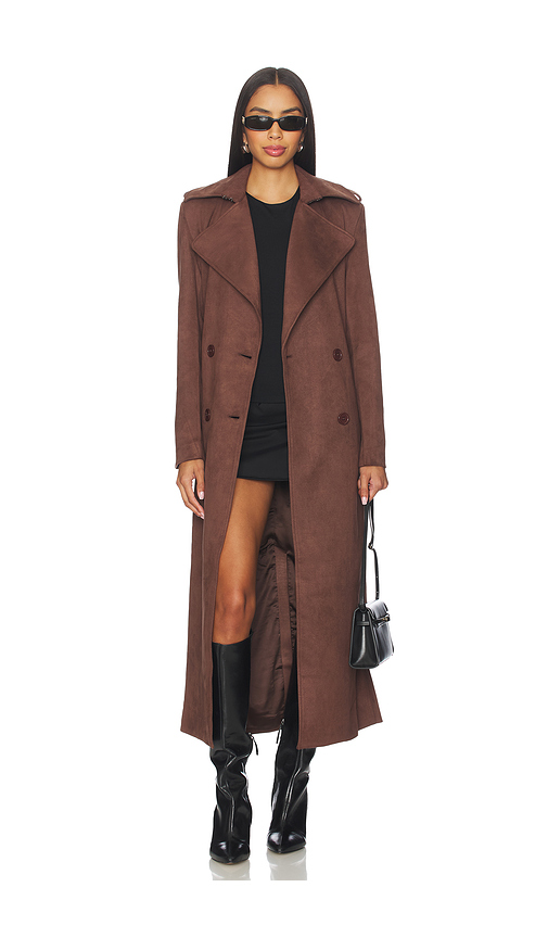 Bardot Kira Faux Suede Trench Coat in Brown. Größe 8. Also
