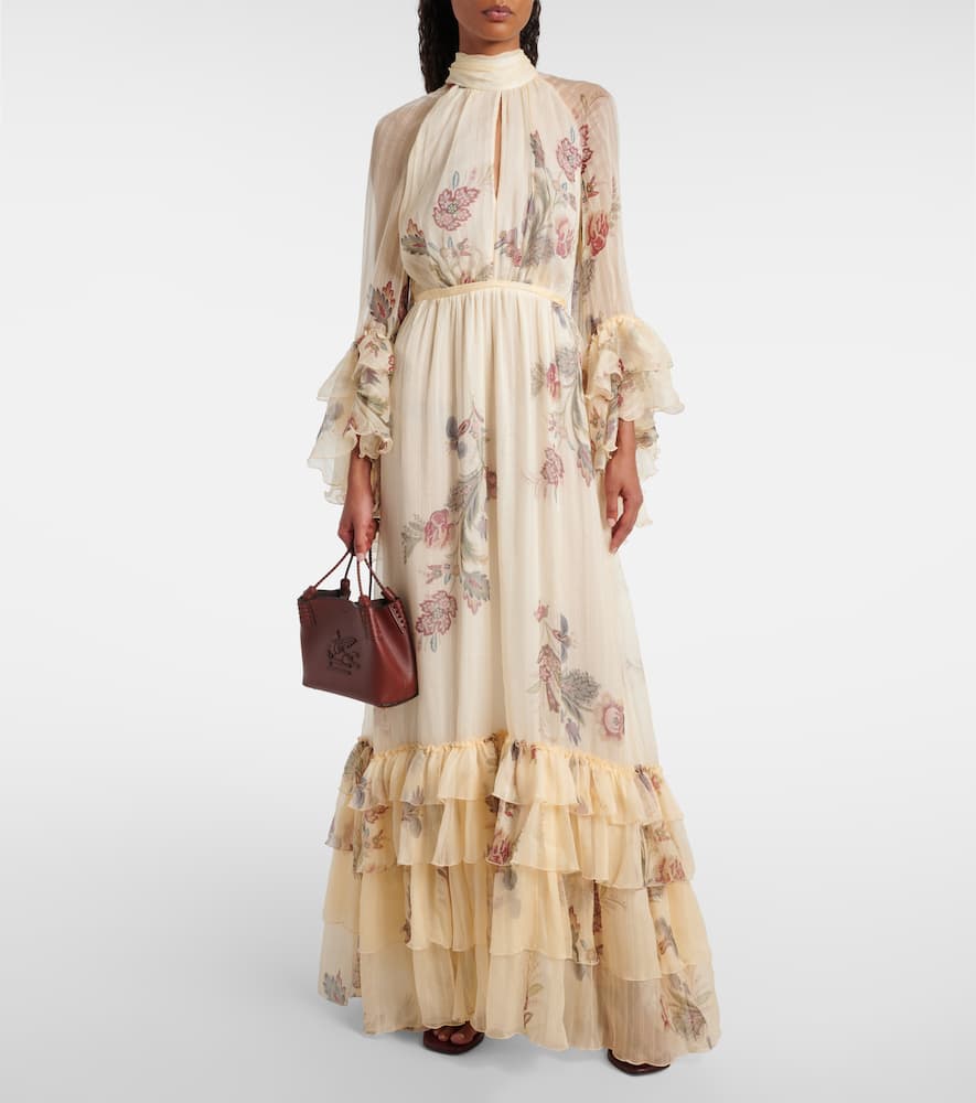 Floral silk crepon gown