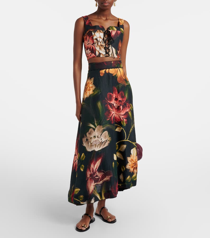 Floral linen maxi skirt