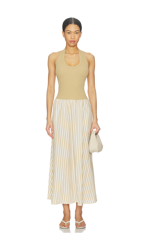 LNA Hart Halter Dress in Tan,White. L. Also in M