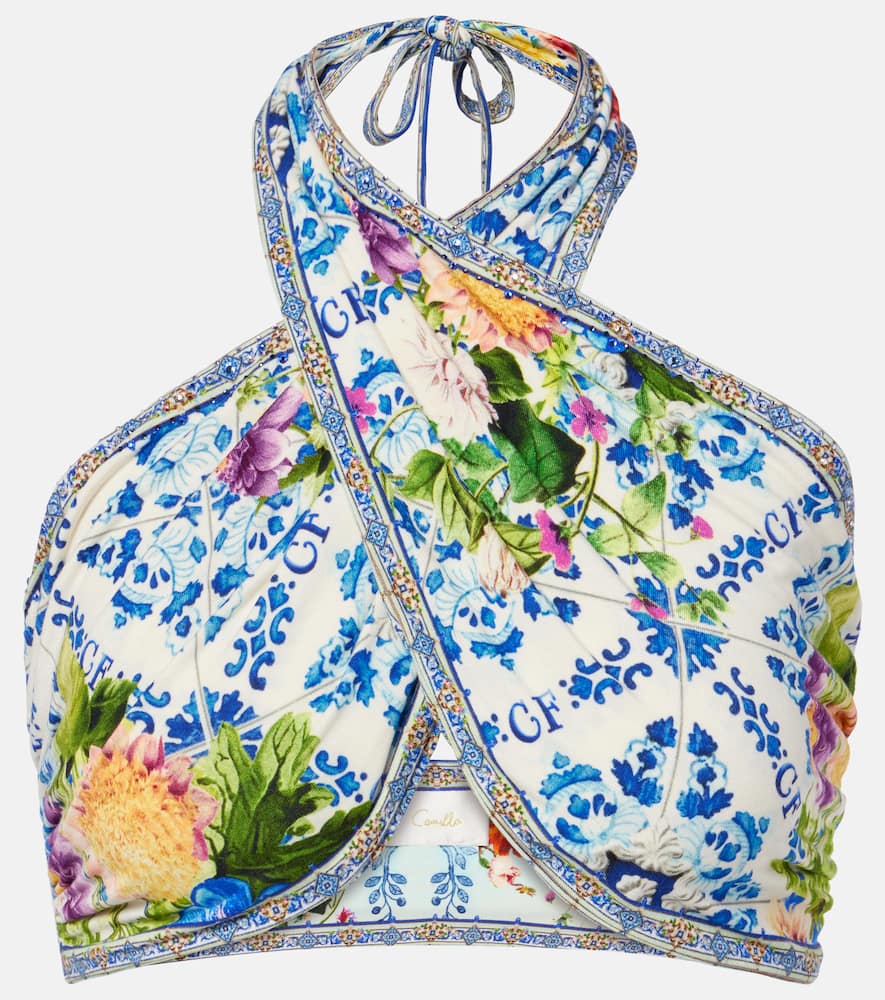 Camilla Crystal-embellished halterneck wrap top