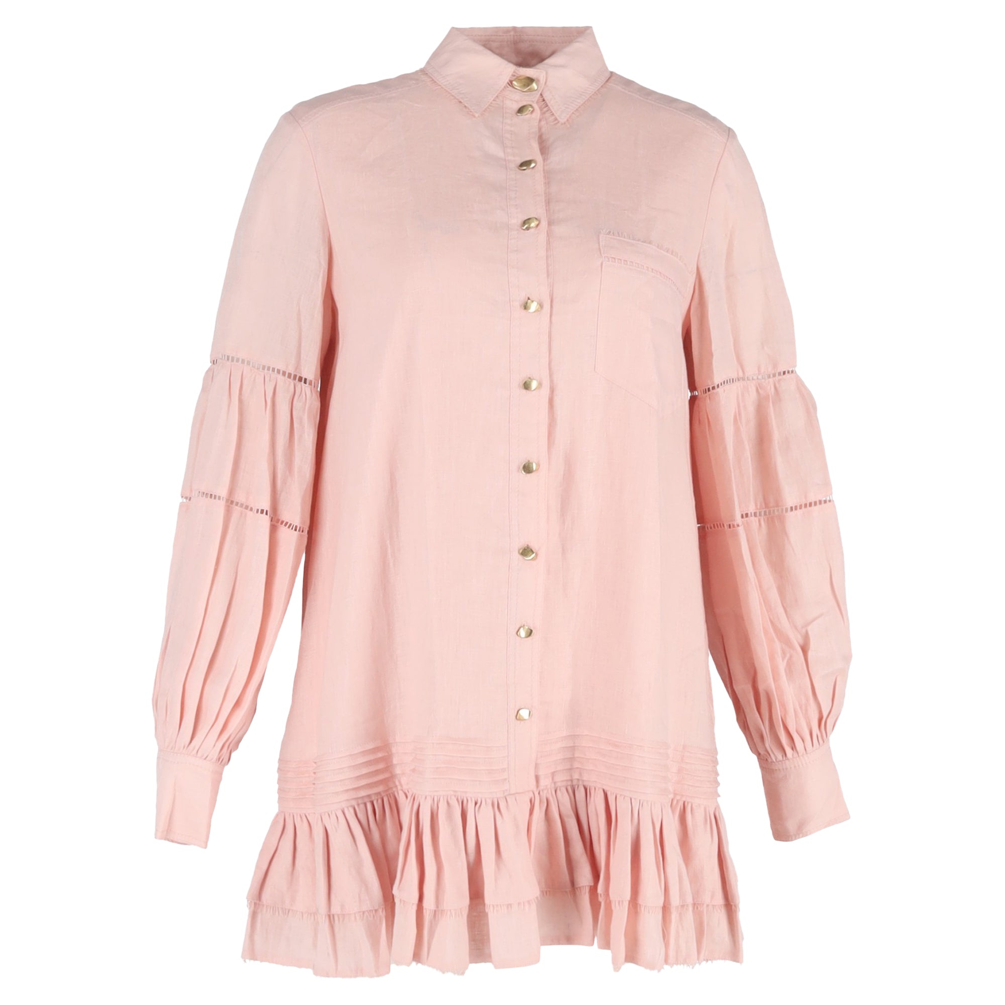 Aje Lotus Shirt Mini Dress in Pink Linen