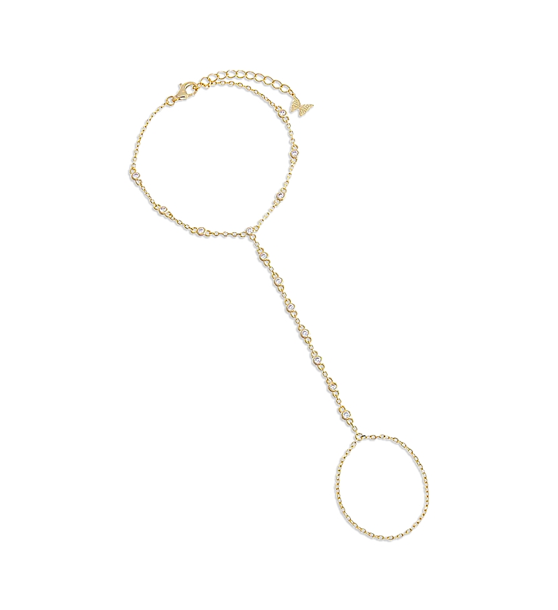 Station Hand Chain Bracelet in 14K Gold Plated Sterling Silver