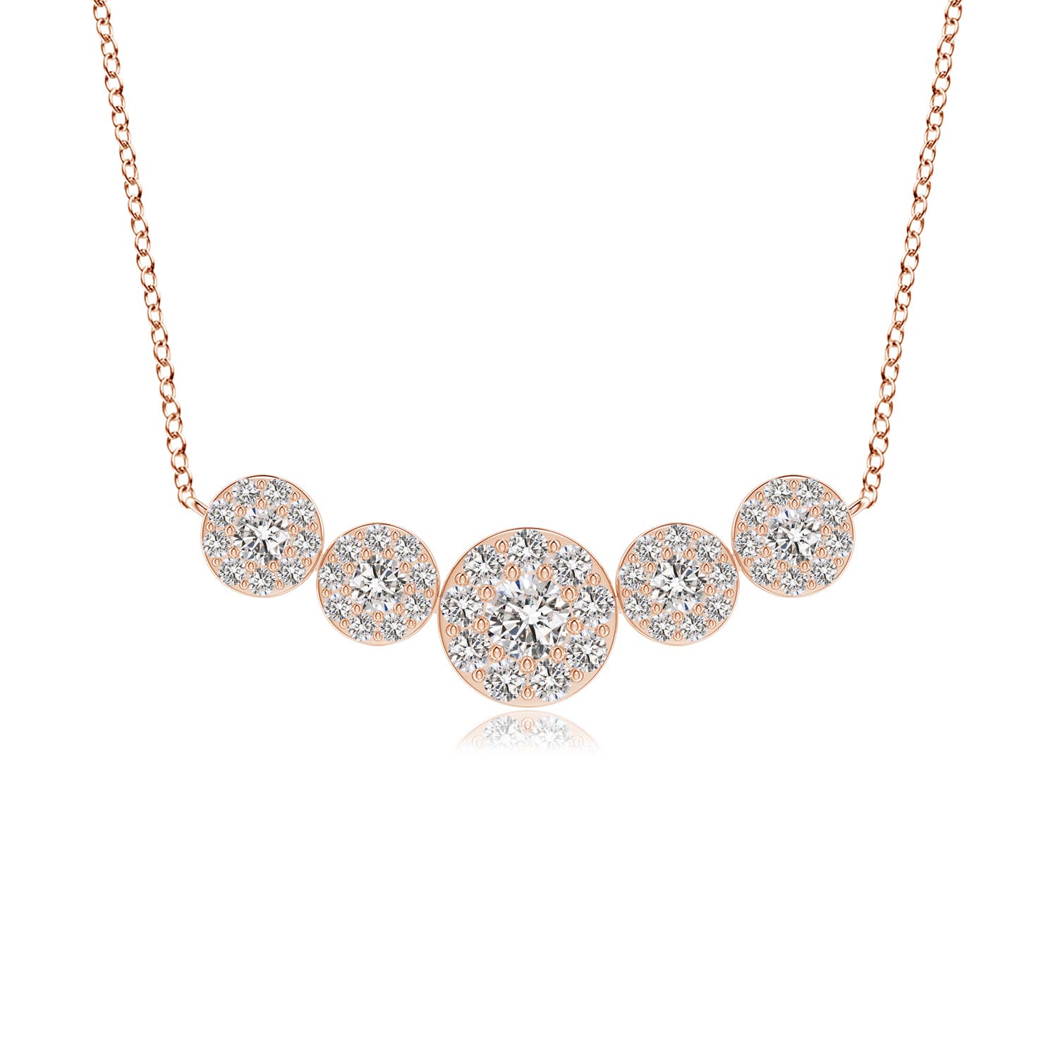 Angara 0.39 Carat Graduated Five Stone Diamond Halo Necklace in 18K Rose Gold