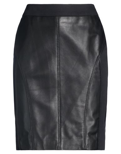 Woman Mini skirt Black Size 10 Sheepskin, Cotton, Elastane