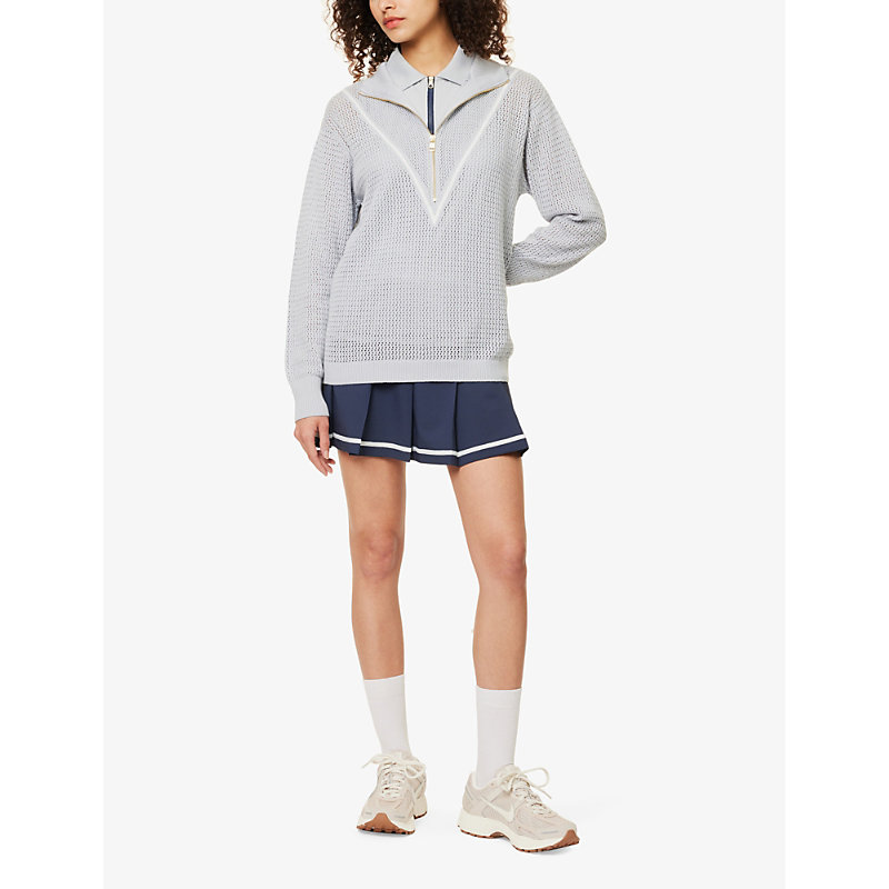 Womens Pearl Blue Calva Quarter-zip Cotton Knitted Jumper M