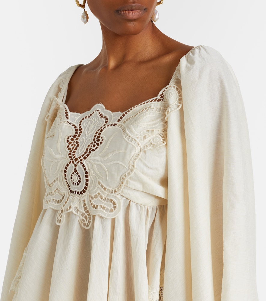 Embroidered lace-trimmed blouse