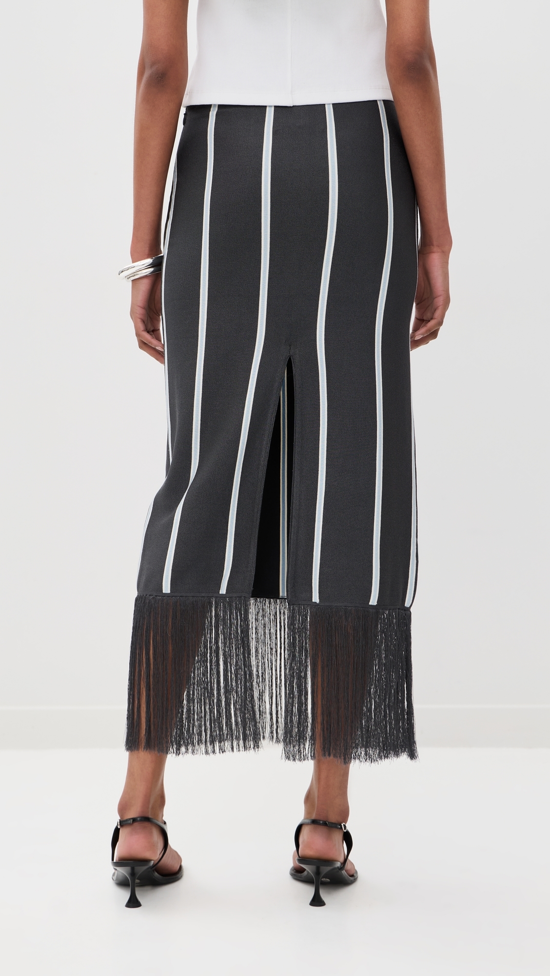 Striped Midi Skirt with Fringe Slate Multi