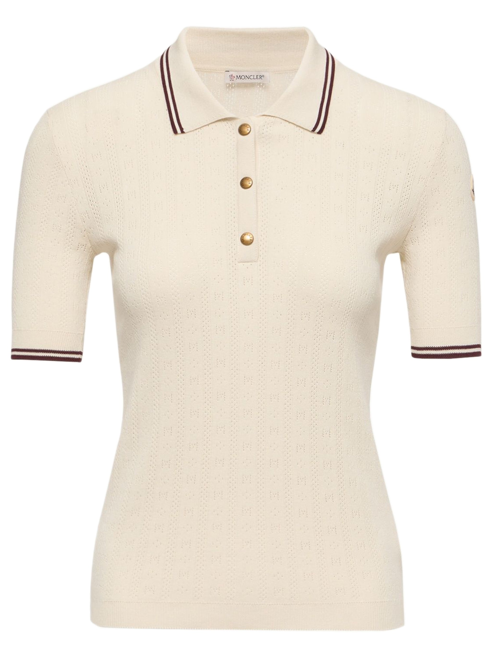 ColTher Short Sleeve Button-Front Knit Logo Pattern Top