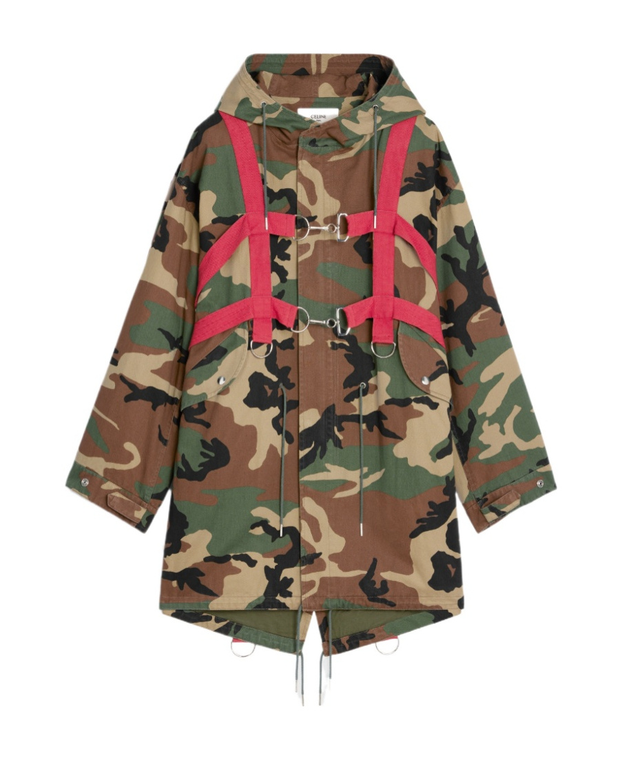 Harness parka in camouflage cotton