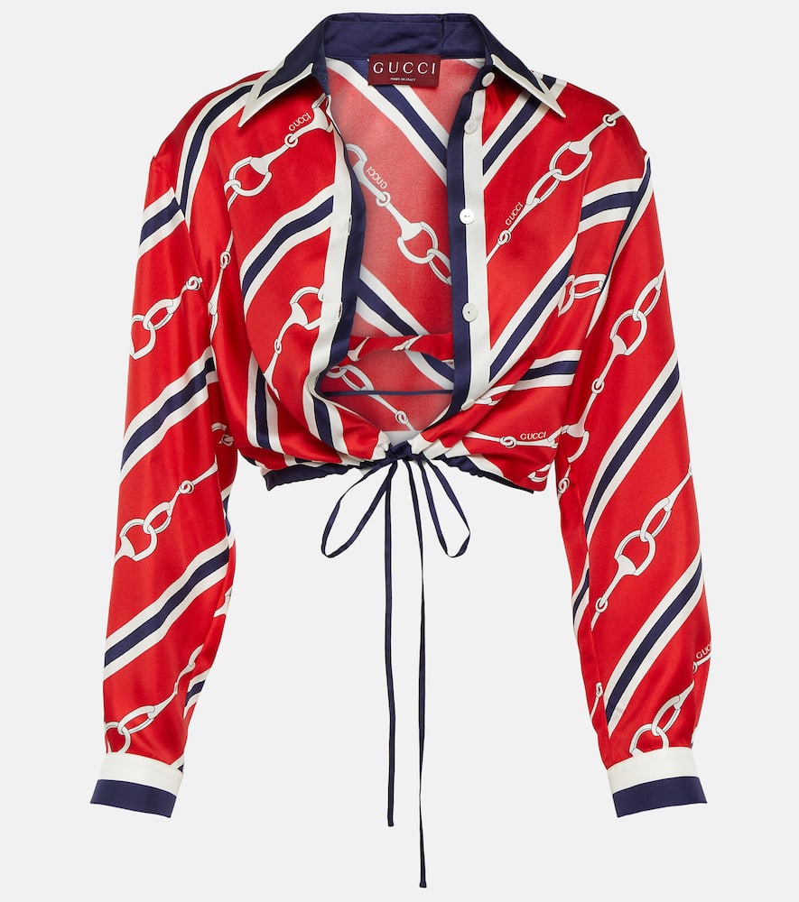 Horsebit cropped silk twill shirt
