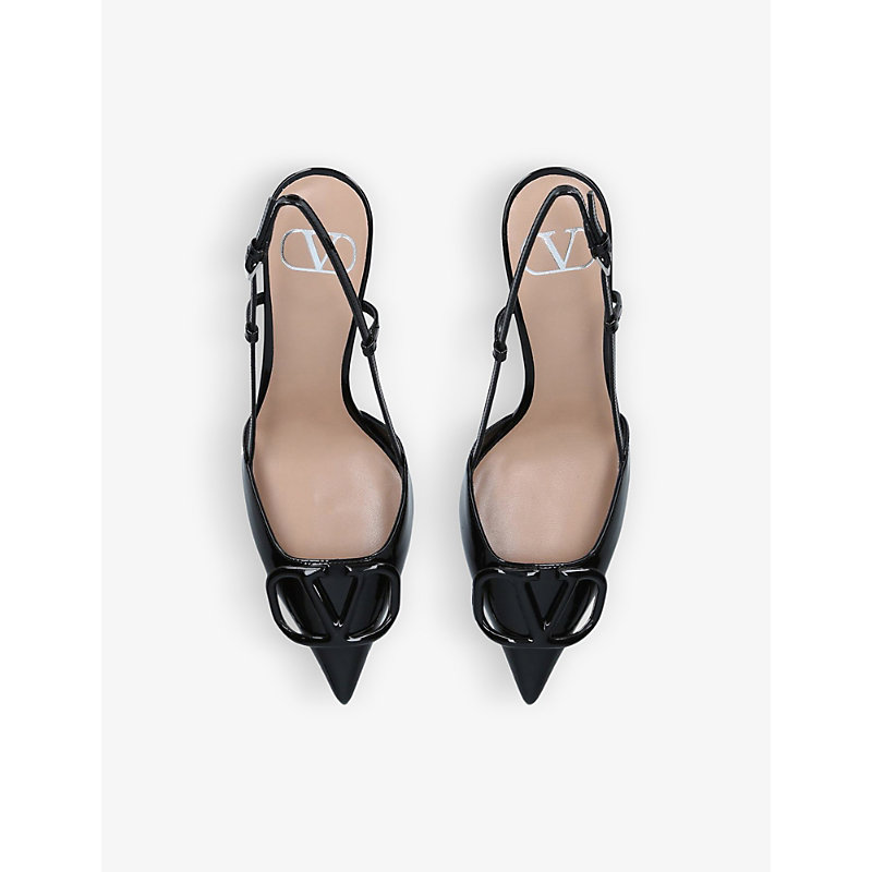 Womens Black VLogo Brand-embossed Leather Heeled Courts 2