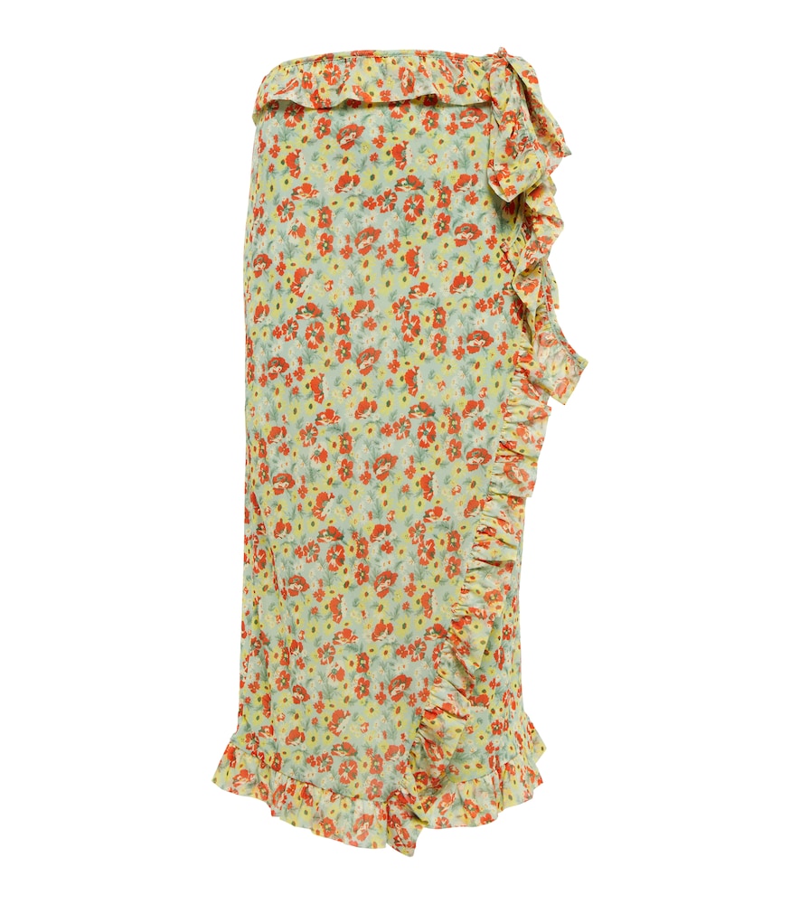 Ganni Floral-print wrap midi skirt