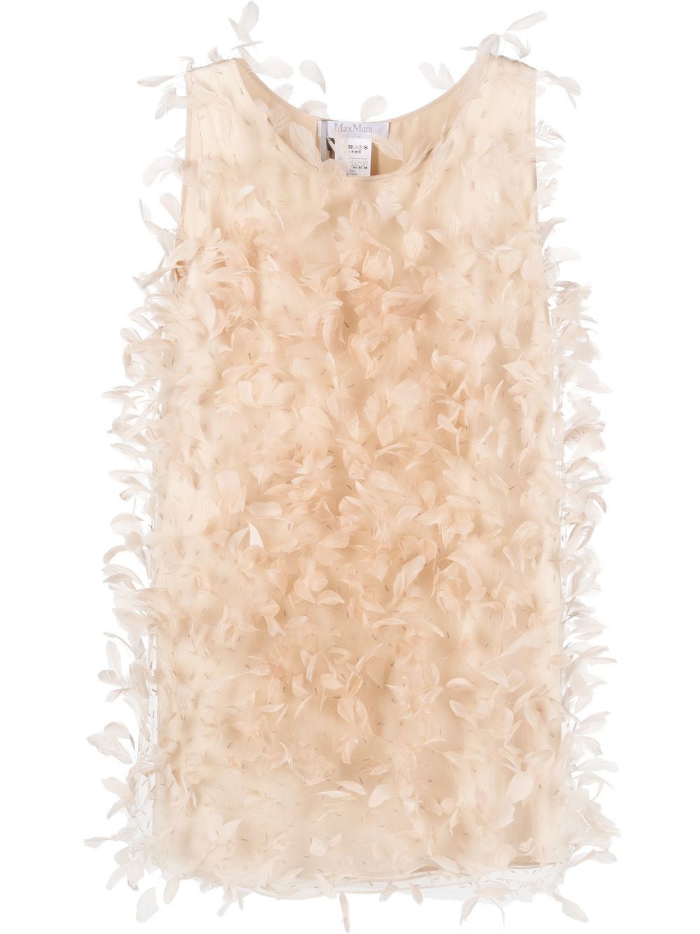 Feather-embellished shift dress - Neutrals
