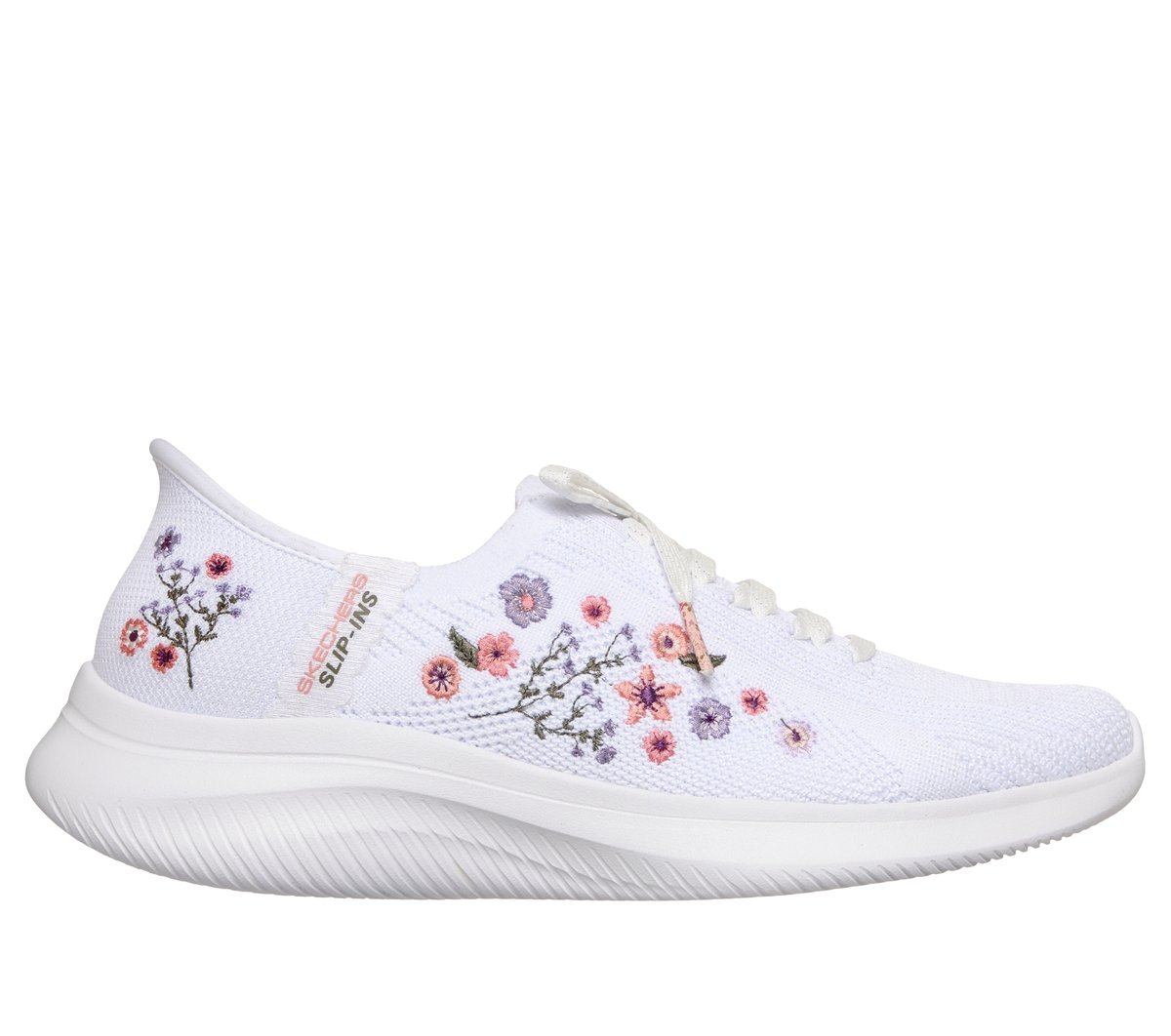 Skechers Women's Slip-ins: Ultra Flex 4.0 - Sweet Petals Sneaker in White, 3.5 | Textile/Synthetic, Vegan, Machine Washable