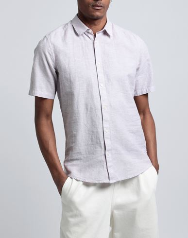 Man Shirt Lilac Size L Cotton, Linen