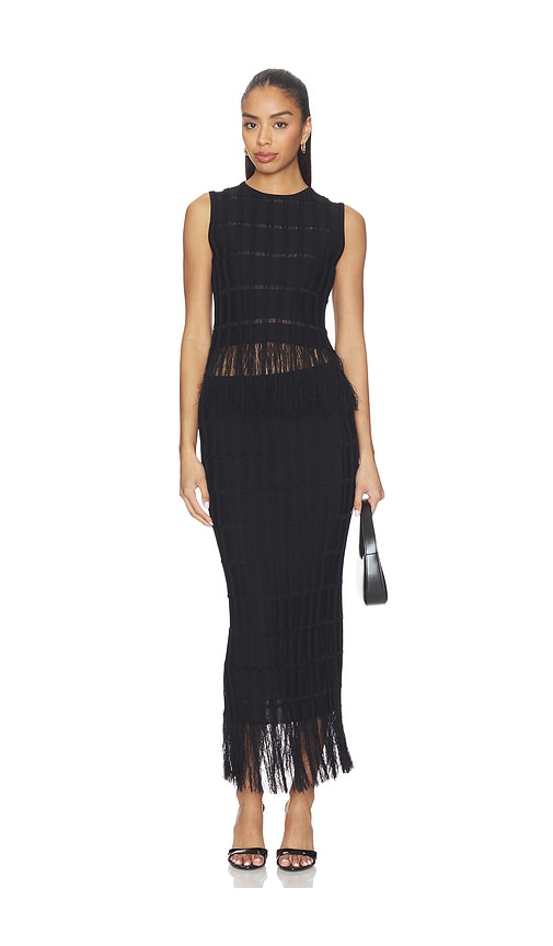 Karina Grimaldi Aria Fringe Knit Set in Black. - S also in