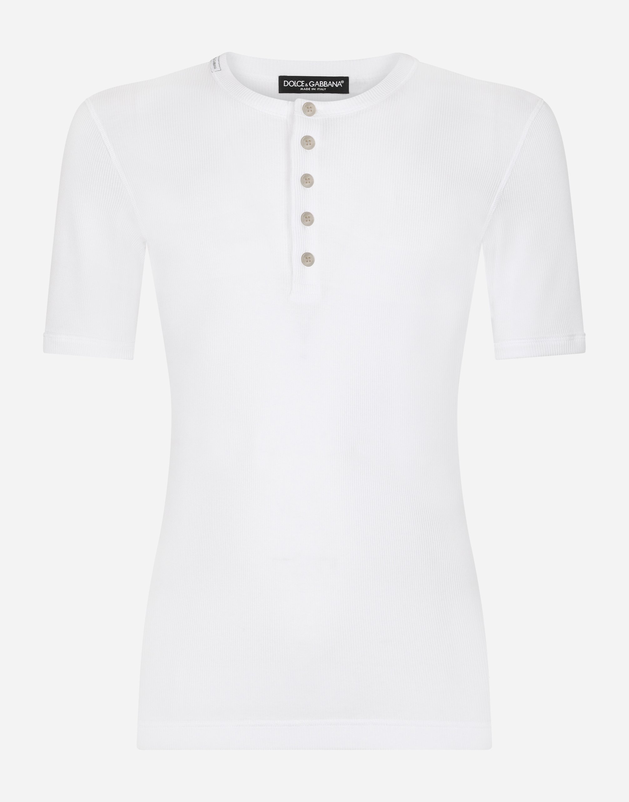 Fine-rib cotton granddad-neck T-shirt