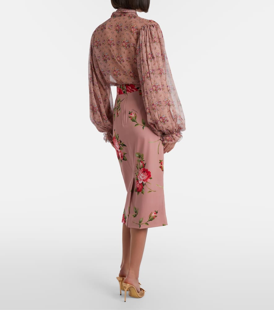 Floral silk-blend midi skirt
