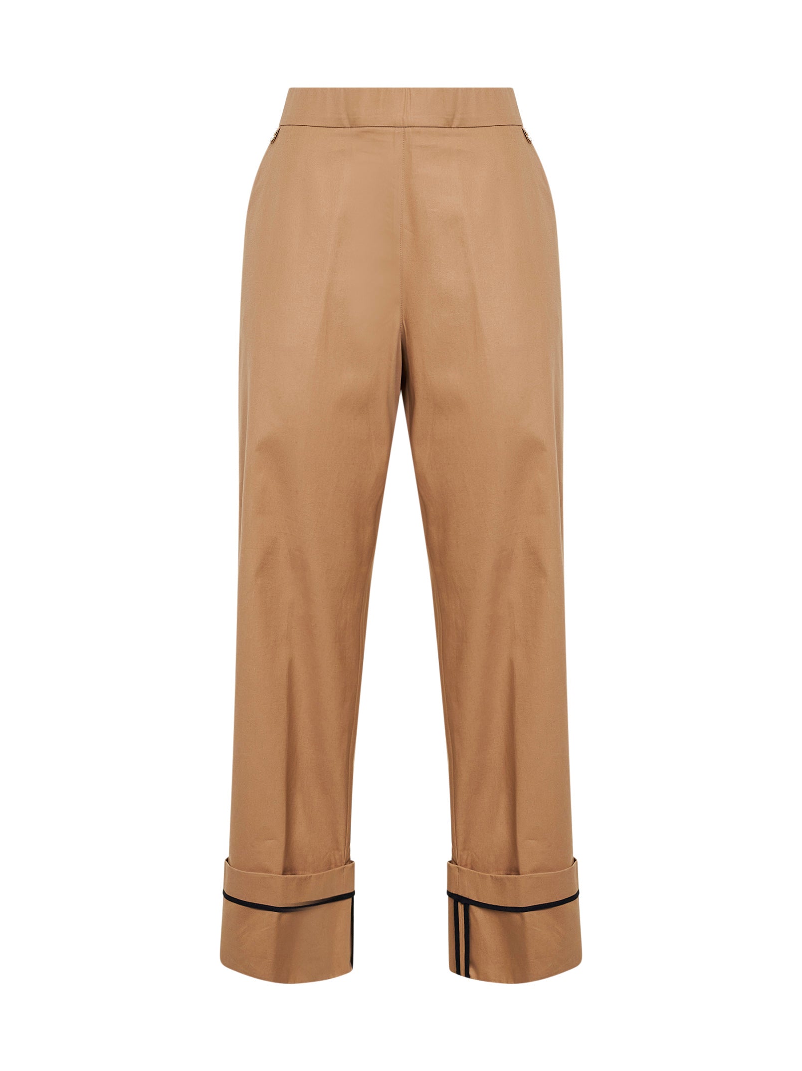 Cotton Turn-Up Hem Trousers — Camel