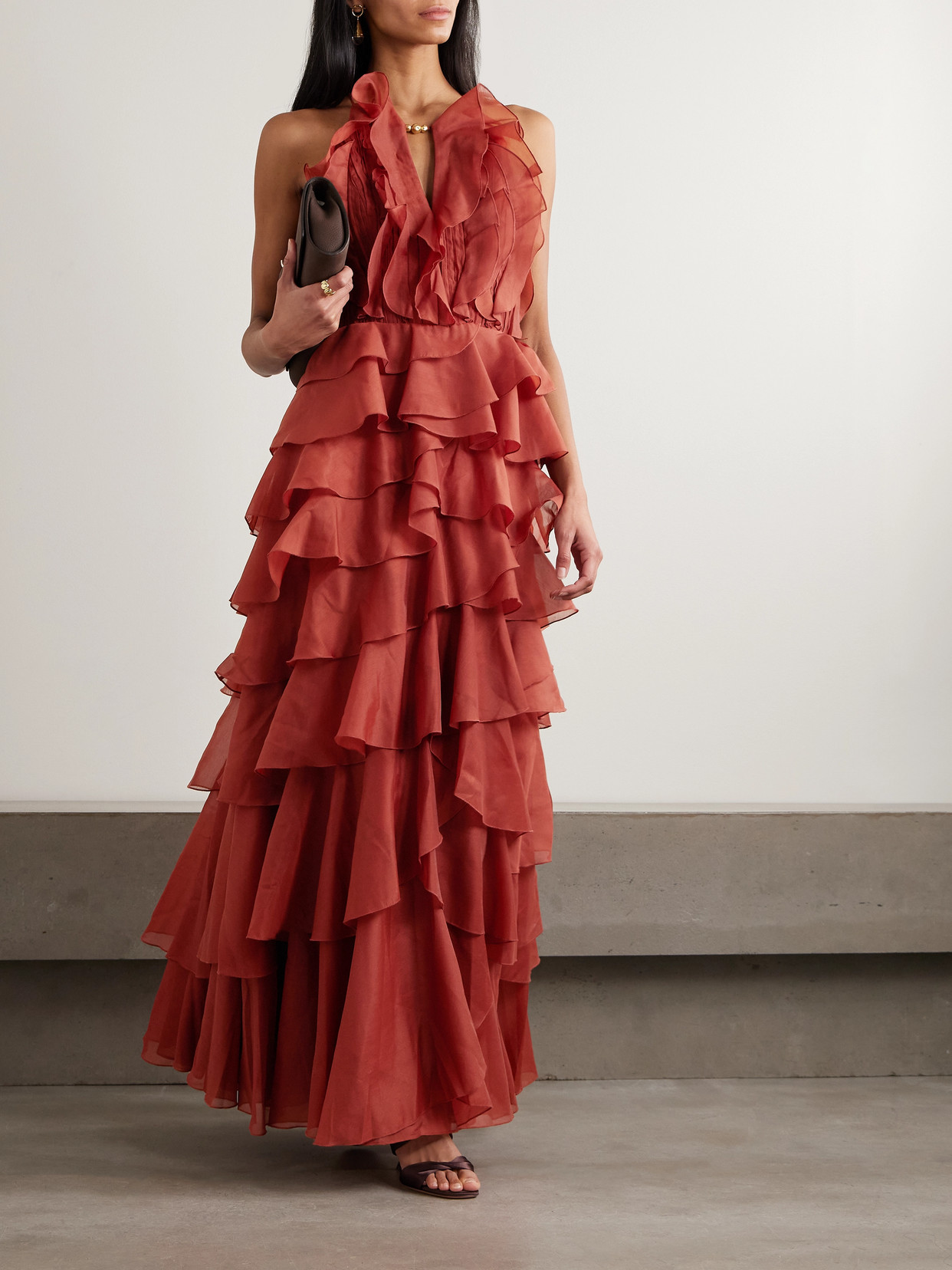 Cleo Bead-embellished Ruffled Tiered Organza Gown - UK 10