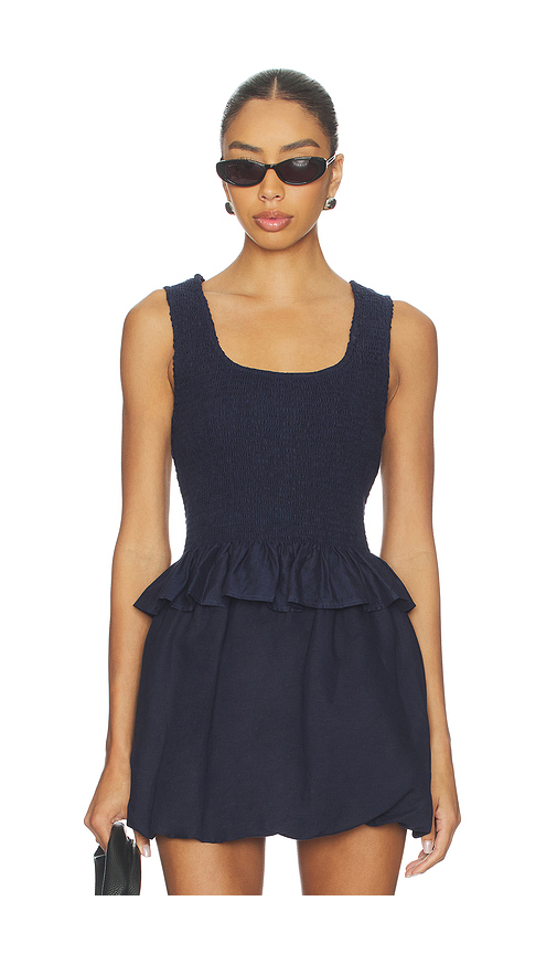 Onia Air Linen Smocked Tank Top in Navy. L. Also in