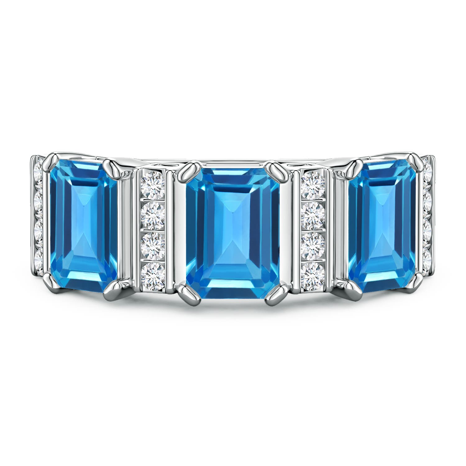 Lee Harris x Angara 3.89 CTW Swiss Blue Topaz and Diamond Modern Art Deco Inspired Semi Eternity Ring in Platinum