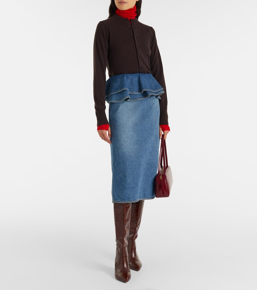 Peplum denim midi skirt
