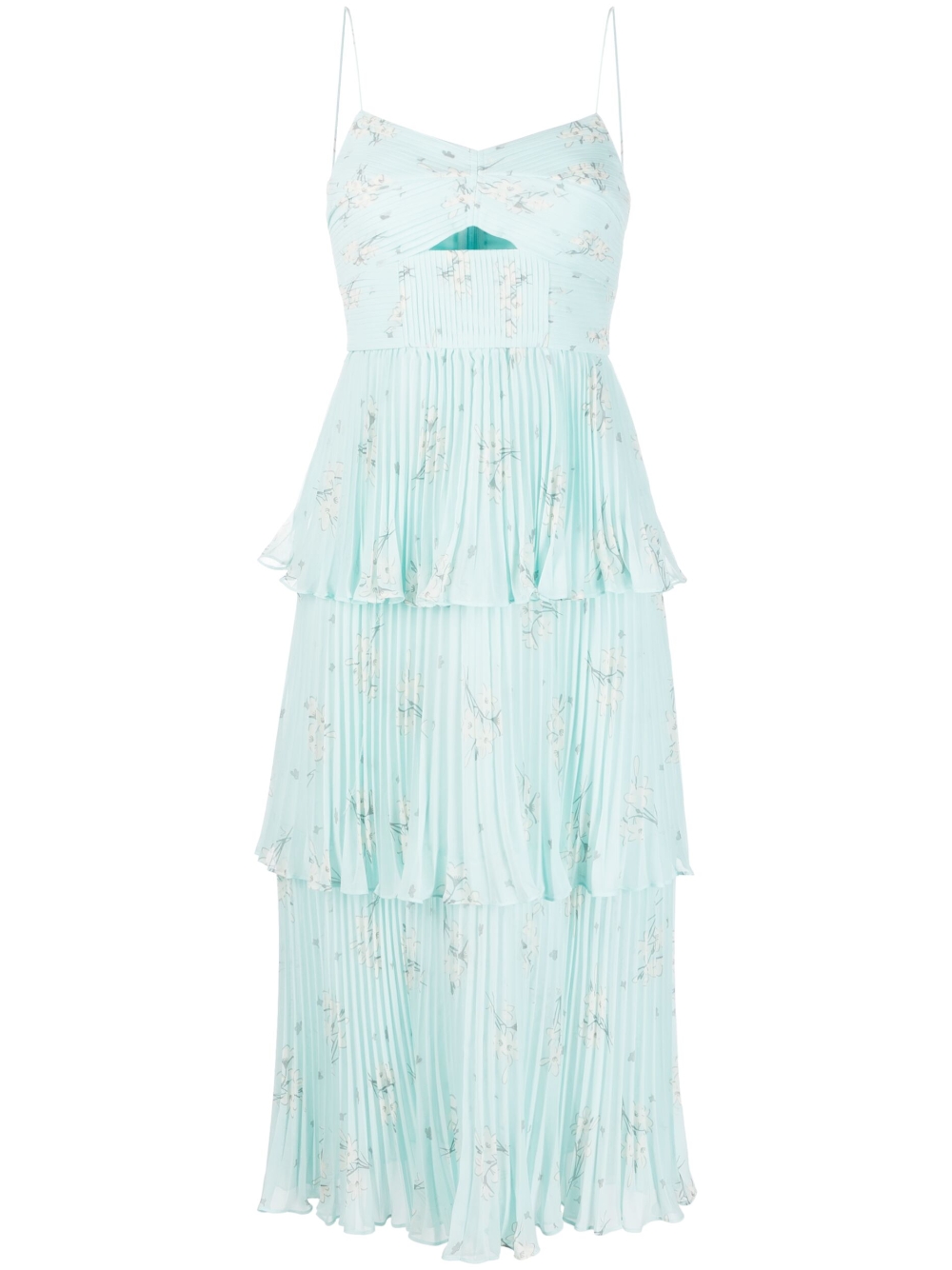 Floral-print pleated tiered dress - Blue