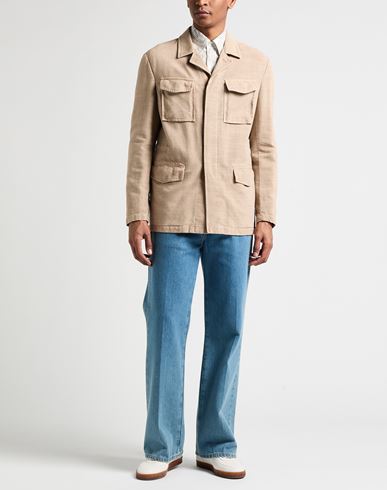 Man Jacket Sand Size 42 Cotton, Viscose, Linen