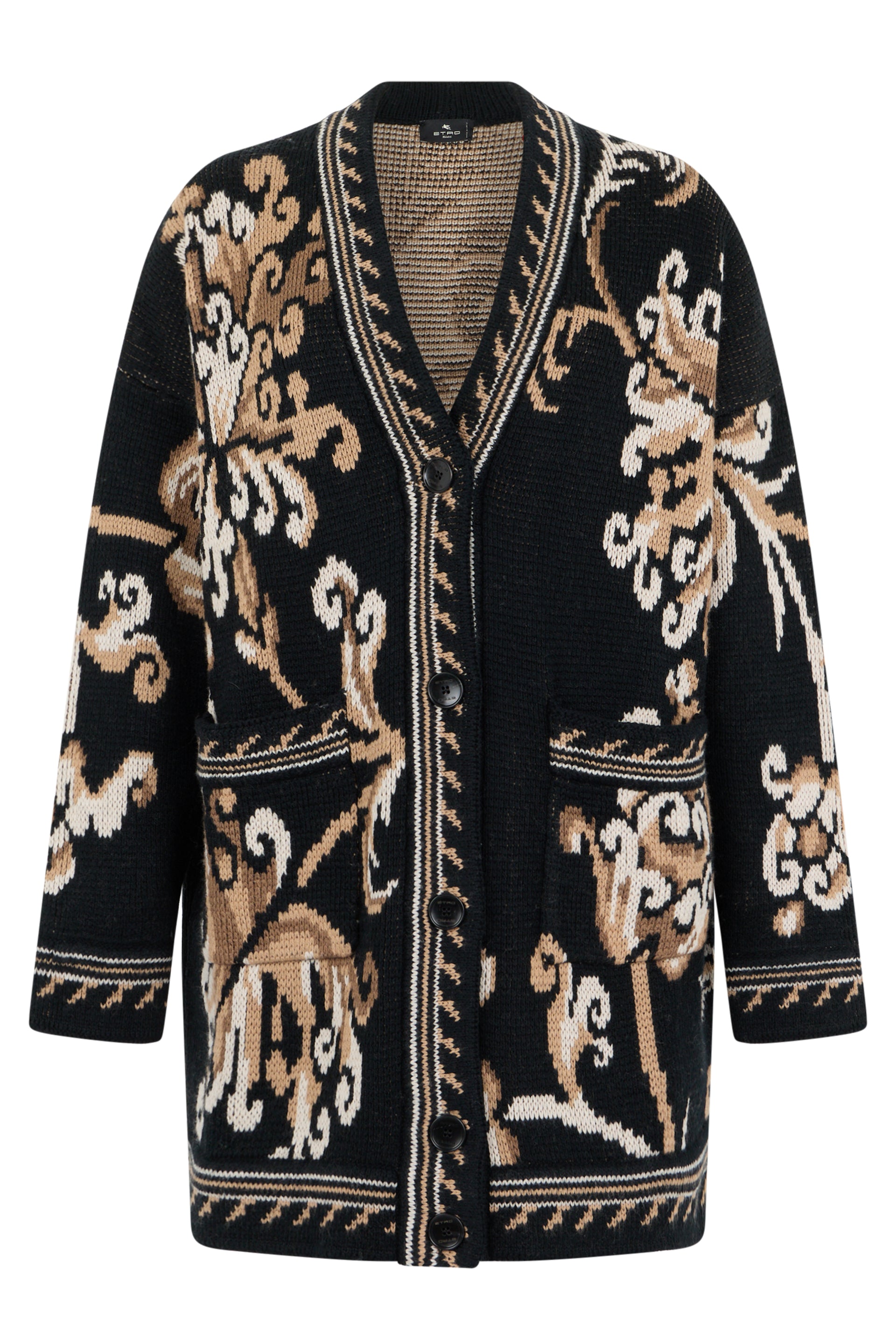 Floral Graphic Wool Cardigan with V-Neck
