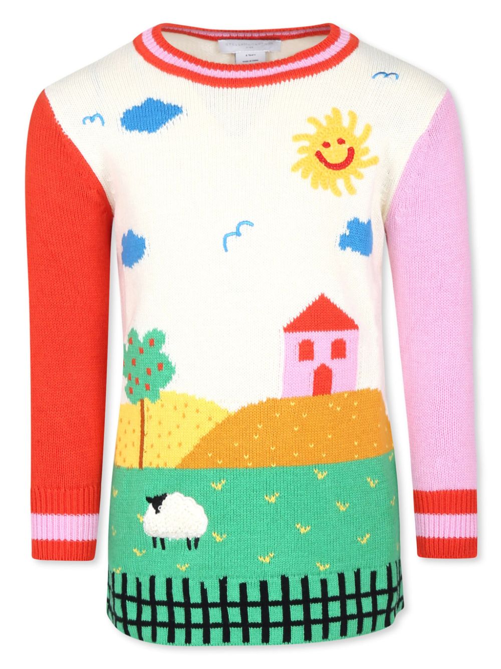 Farmyard-graphic knitted dress - White
