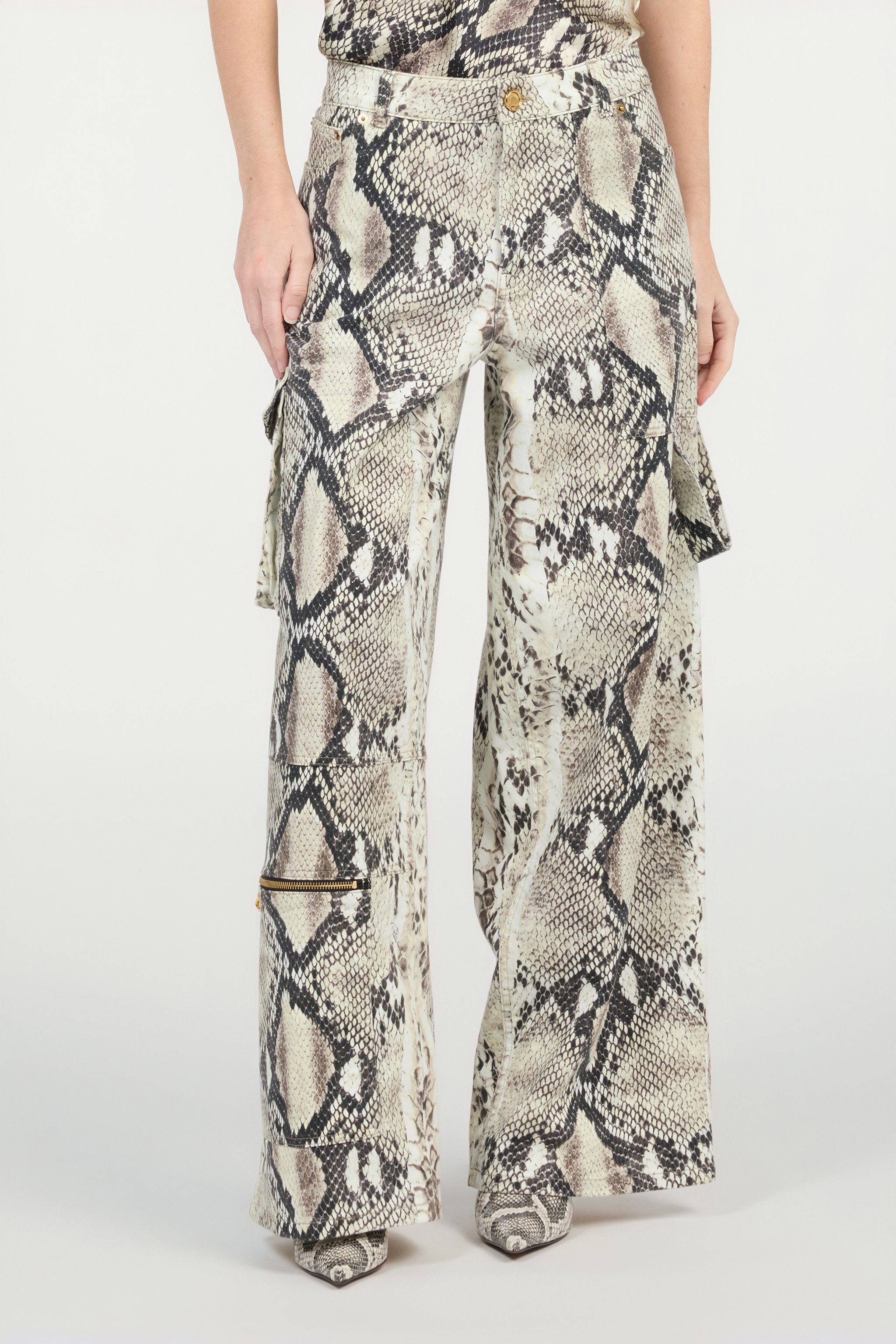 Rock Cargo Jeans With Python Print