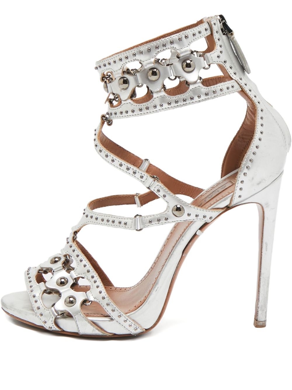 Cut-out caged heeled sandals - Silver