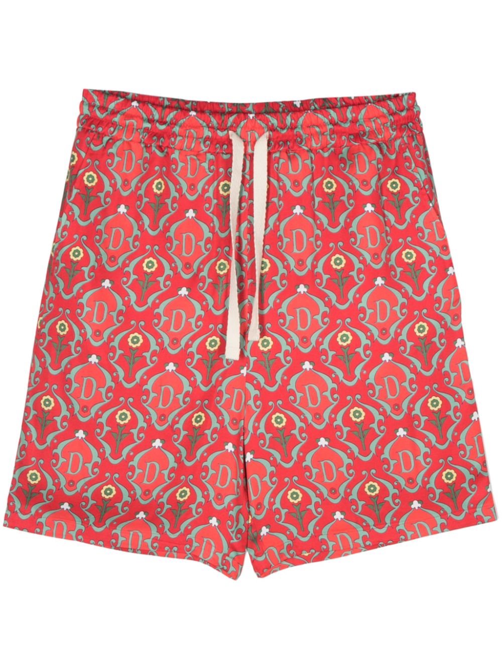 Graphic-print drawstring bermuda shortss - Red