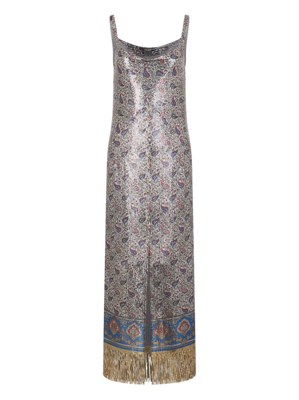 Fringed paisley-printed slip dress - Grey
